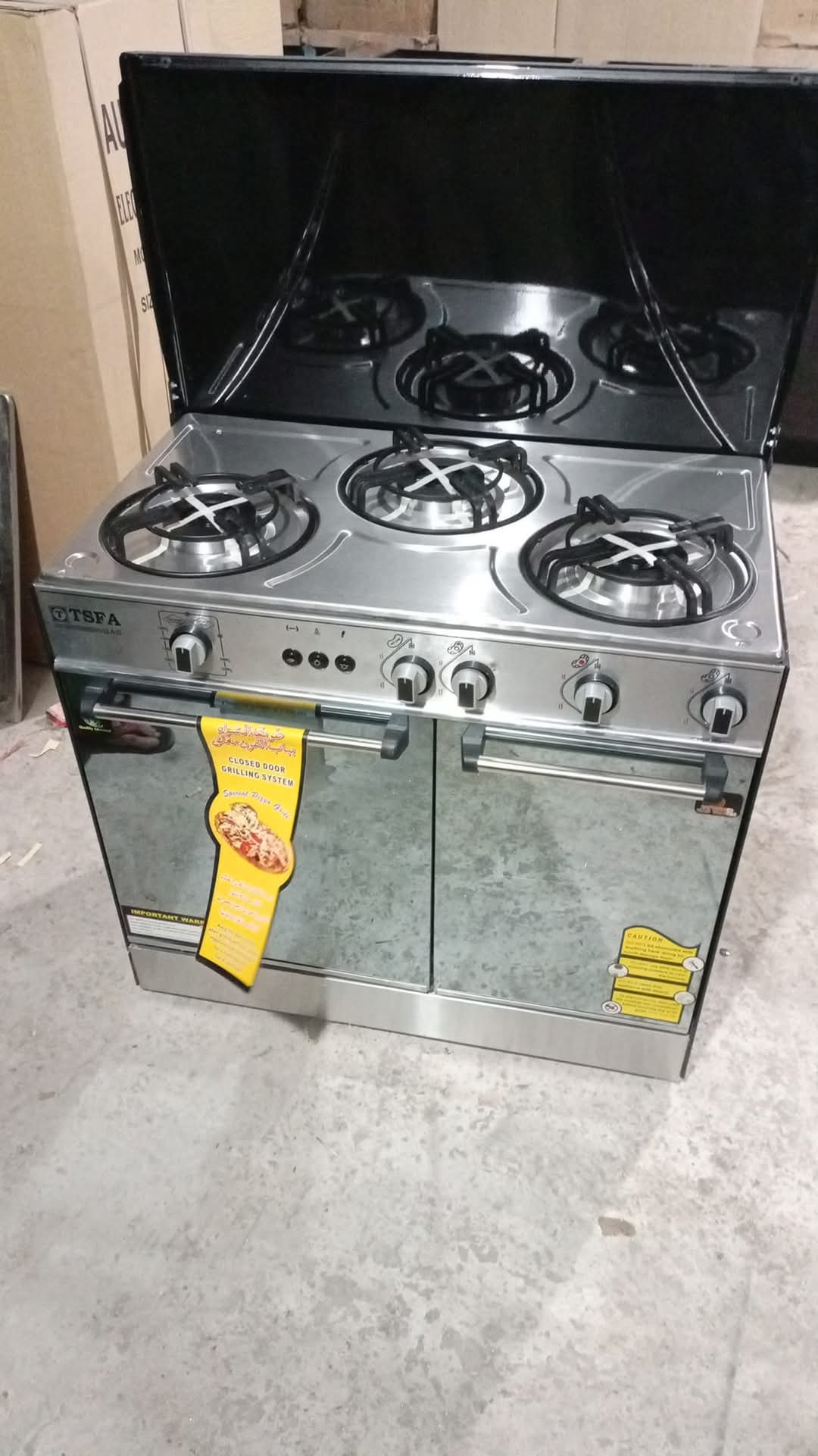 TSFA Gas Stove with Oven – 5 Burner, Stainless Steel Finish